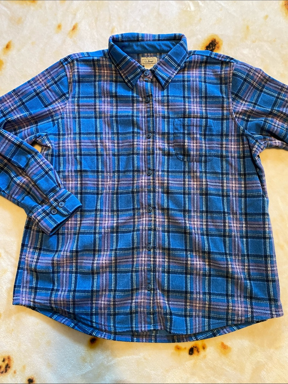 Women's L.L. Bean Size L Fleece Plaid Button Down Shirt Jacket 279359 Blue
